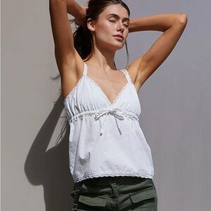 Brandy Melville John Galt White Edith Lace Trim Tank Top